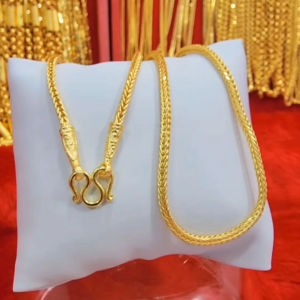 สร้อยคอทองพ่นทราย น้ำหนัก 1 บาท ความยาว 24 นิ้ว ลายสี่เสา รับประกัน 1 ปี แถมฟรี! ตะขอ ทองชุบ เสริมบารมี ใส่อาบน้ำได้