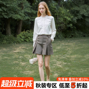 Quần Ống Đứng Kẻ Caro Cạp Cao Thời Trang Có Nút Ngọc Trai Quần Ống Rộng Thoải Mái Cho Nữ Mùa Thu 2025 Quần Ống Rộng