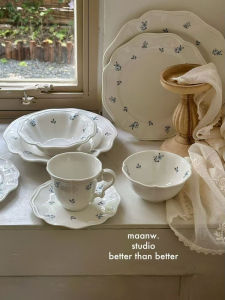 Bộ Đồ Ăn Bằng Gốm Sứ Maanw Pháp Họa Tiết Hoa Xanh Trắng Đĩa Tráng Men Nhỏ Gọn Dùng Trong Nhà Bếp Và Phòng Ăn