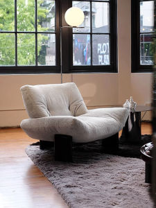 Luxurious Italian Style Cotton Linen Fabric Leisure Single Chair White Wax Wood Sofa Chair for Living Room And Bedroom