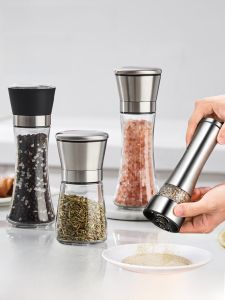 เครื่องบดพริกและเกลือสแตนเลสแบบมืออัตโนมัติ บดพริกดำ บดเกลือทะเล ขวดบดเครื่องปรุงรส ขวดบดเครื่องปรุงรส