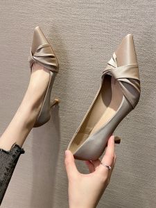 Pointed Toe Thin Heel High Heels Soft Leather Slip-On Work Commute Professional Shoes Korean Style Spring New Arrival