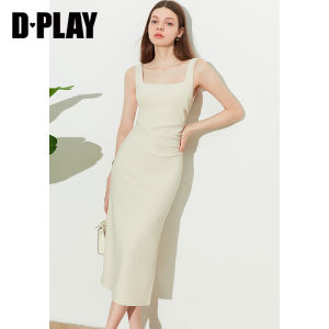 D-PLAY | Đầm Dài Ôm Body Cổ Vuông Màu Trắng Mùa Hè