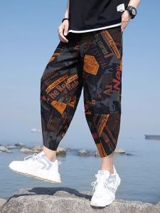 Quần Dài Nam Mùa Hè Quần Dài 7/8 Phong Cách Harajuku Rộng Rãi Thoải Mái Đi Biển Quần Dài Nam Thời Trang Mùa Hè