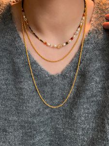 CAFFTI | Elegant Long Spring and Summer Necklace For Women Twisted Gold and Silver Colored Beads with Natural Stones