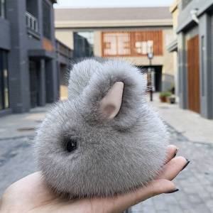 พวงกุญแจขนมิงค์เลียนแบบกระต่ายปอมปอมกระต่ายลูกบอลตุ๊กตากระเป๋าถือรถพวงกุญแจจี้พวงกุญแจที่นุ่มจี้ห้อยกระเป๋ากระต่ายขนาดเล็ก