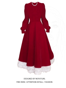 plus Size Velvet Long Sleeve Dress Red Color Women Autumn Winter Waist Cinching Slimming Christmas New Year Long Gown