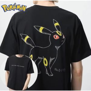 Pokémon Pocket Game Umbreon Cartoon Printed T-Shirt Mens and Womens Summer Harajuku Loose Casual Versatile Short Sleeve Top