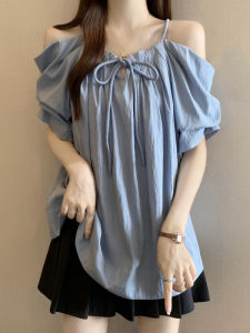 WANGGONGZHU | Loose Casual Shoulder Bared Short Sleeve Womens Shirt Summer New Design Princess Style Comfortable Fashion Upperwear