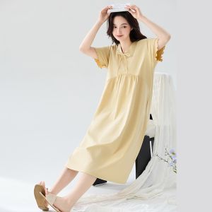 Váy ngủ MiiOW cho nữ làm  vải cotton nguyên chất rộng rãi thoáng khí tay ngắn