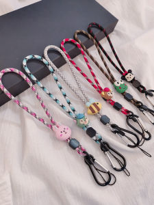 Handcrafted Short Mobile Phone Lanyard Couple Style Cartoon Rabbit Bear Pendant Adjustable Anti-Loss Hanging Cord Universal Phone Case