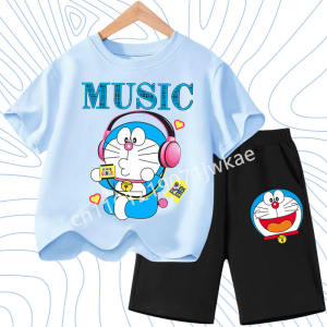 52TOYS | Doraemon Classic Cartoon Pattern Kids 2Pcs Set Short Sleeve T Shirt Sports Shorts Summer Breathable Home Wear Birthday Gift