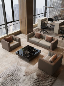 Luxurious Straight Row Sofa High Density Sponge Filling Real Napa Leather Office Business Beauty Salon Hotel Lobby Rest Area