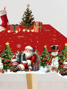183*137cm Thin Merry Christmas Table Cover Santa Claus Snowman Table Cloth Home Kitchen Dining Table Decor Christmas Decorations Xmas 2026 Decor