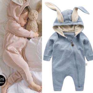 Spring and Autumn Mens and Womens Baby Going out Pure Cotton Rompers Newborn Baby One-Piece Romper Cute Rabbit Ears One-Piece Coat