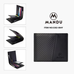 MANDU กระเป๋าเงินแบบสั้นสองทบแปรงถ่านบางพิเศษทำจากคาร์บอนไฟเบอร์กระเป๋าสตางค์ผู้ชาย