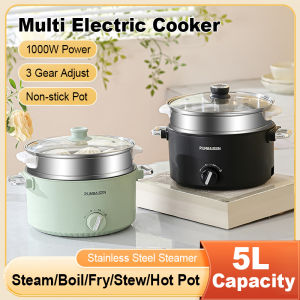 [COD] 5L Electric Cooker 1000W Multifunctional Electric Cooking Pot Adjustable Heat Non-Stick Pot Rice with Steamer Electric Frying Pan