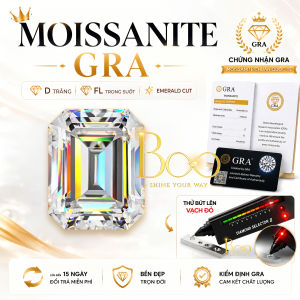 Emerald - Kim Cương Nhân Tạo Moissanite nước D Độ sạch: FL (Trong suốt) 3EX kèm giấy kiểm định GRA - Thử bút lên vạch đỏ