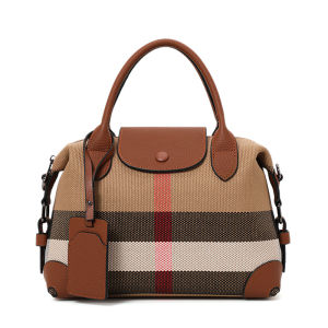 Aidran Exquisite womens bag Boston bag with canvas and leather stitchingRetro plaid handbag for daily commute novelty of 2024