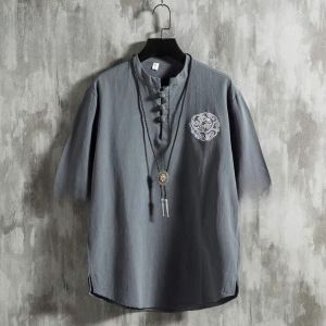 Lin Men Short Sleeve T-Shirt Men Summer Cotton Lin Loose Fit Fashion Urban Retro Fat Mens Clothing Upper Body