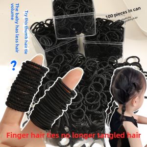 Black High Elasticity Durable Childrens Hair Ties Small Thumb Loop Elastic Bands Baby Hair Bands for Small Pigtails