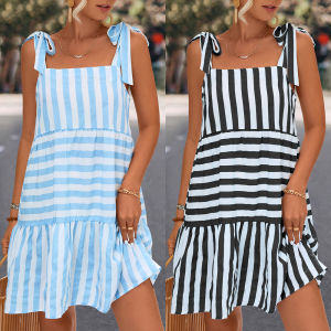 U-neck Sleeveless Loose Fitting Dress Stripes U-Neck Sleeveless Loose Jumpsuit Skirt