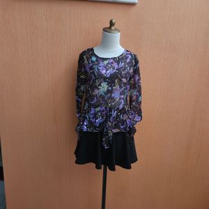 atasan wanita hitam motif bunga ungu S M cewek blouse