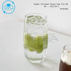 Ly Thuỷ Tinh Uống Nước Chịu Nhiệt Deli Bầu Sọc Cao 510Ml Hight Vertical Striped Glass Cup JS5139-1
