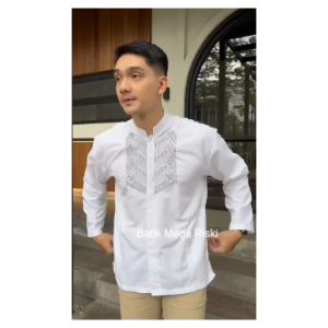 Baju Koko Bordir Lengan Panjang Warna Putih Amar Series Atasan Muslim Pria