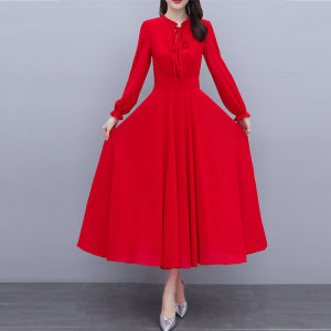 2022 New Style Summer Fairy Skirt for plus Size Women Square Dance Chiffon Dress Waist Cinching Korean Style V-Neck Short Sleeve