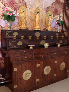 Multi-Layer Solid Wood Buddha Niche Lotus Buddha Seat Base Cabinet Tibetan Style Altar Three-Layer Buddha Cabinet Painted Altar Offering Table Heightened Pad