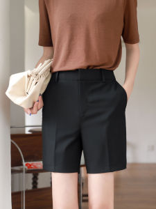 High-Waist Black Womens Shorts for Summer Style Versatile Casual Trousers with Straight Legs and Waistband Elasticity