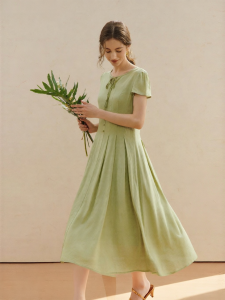 INMAN | Đầm Ôm A-Line Cổ Tròn Dây Kéo Linen