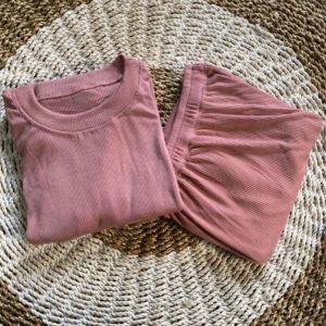 Setelan Rib Knit Wanita Lengan 7/8 Celana Panjang Baju Atasan Setelan Wanita Dewasa Polos Oneset Ribb knit jumbo wanita kekinian