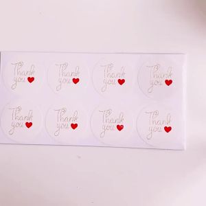 80pcs/pack Thank You Golden Glitter Red Heart on White Background Sealing Sticker 5CM