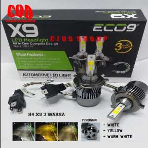 LAMPU LED UTAMA HEAD LAMP MOBIL H4 COB X9 BISA 3 WARNA WHITEYELLOW DAN WARMWHITE LUMINOS ECO9