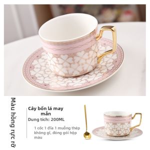 Tách Cà Phê Sứ Phủ Vàng Phong Cách Anh Quốc Kèm Dĩa và Muỗng