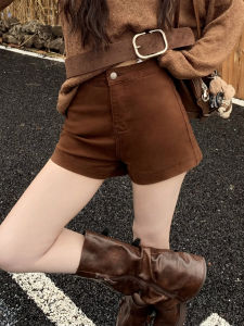 Quần Short Denim Cạp Cao 3Mer Retro American Brown Cho Nữ Mùa Thu Quần Bó Chữ a Thường Ngày Quần Bó Gợi Cảm
