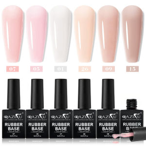QAZIXU 8ml Rubber Base Gel Nail Polish Set 6 Colors Jelly Pink Natural Color Semi Permanent Soak Off UV LED Nail Art DIY