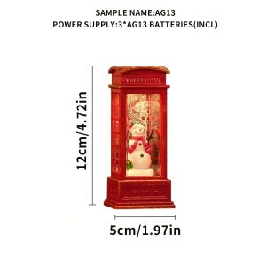Christmas Phone Booth Decoration with Santa Claus Snowman & Tree - Red Retro Telephone Booth Ornament With Light Home Decorator