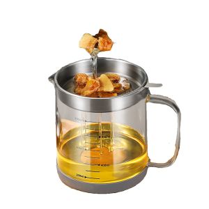 High Temperature Resistant Glass Oil Bottle Kitchen Storage Container Pork Fat Strainer Drain Oil Pot for Household Use