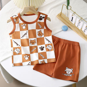 Summer New Arrival Childrens Vest Set Pure Cotton Baby Boy Sleeveless T-shirt Cartoon Short Casual round Neck Vest for Kids