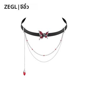 สร้อยคอ ZEGL True Liudesigner Series Butterfly Black Cool Fashion Accessories โซ่คอแบบหนีบหัวผีเสื้อสำหรับผู้หญิง โซ่คอแบบใหม่ 2025