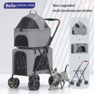 BELLO Double pet strollers Twin Lightweight Foldable Portable Cat Dog and Pet Cart Car Carrying Dog Cat and Cat Double Layer Car Bag Can Be Separated