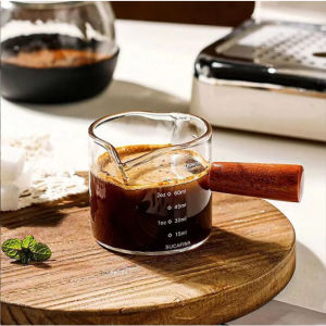 Glass Measuring Cup Espresso Cup Double Mouth Bottle Coffee Share Pot Wooden Handle