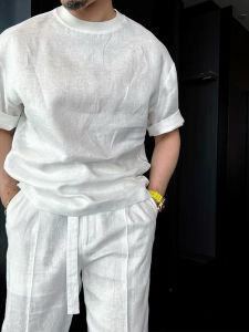 YEBO | Bộ Áo Thun và Quần Dài Linen Mùa Hè Phong Cách Casual Size Lớn