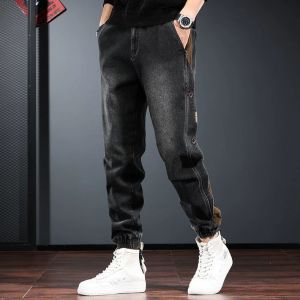 American Retro Patchwork Workwear Jeans Mens Autumn Wear Resistant Loose Casual Trousers Harlan Style Youth Trend