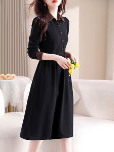 Elegant Unique Womens Dress with Pocket Spring Autumn Winter Beautiful Fashionable Moms Favorite Quality Long Sleeve H-Line Skirt