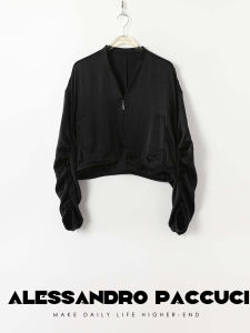 Pleated Stylish Acetate Leather Flying Jacket