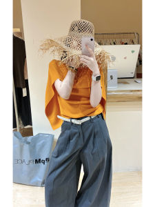 YUEZHONGWEI | French Style Ice Silk Orange Knit Shirt